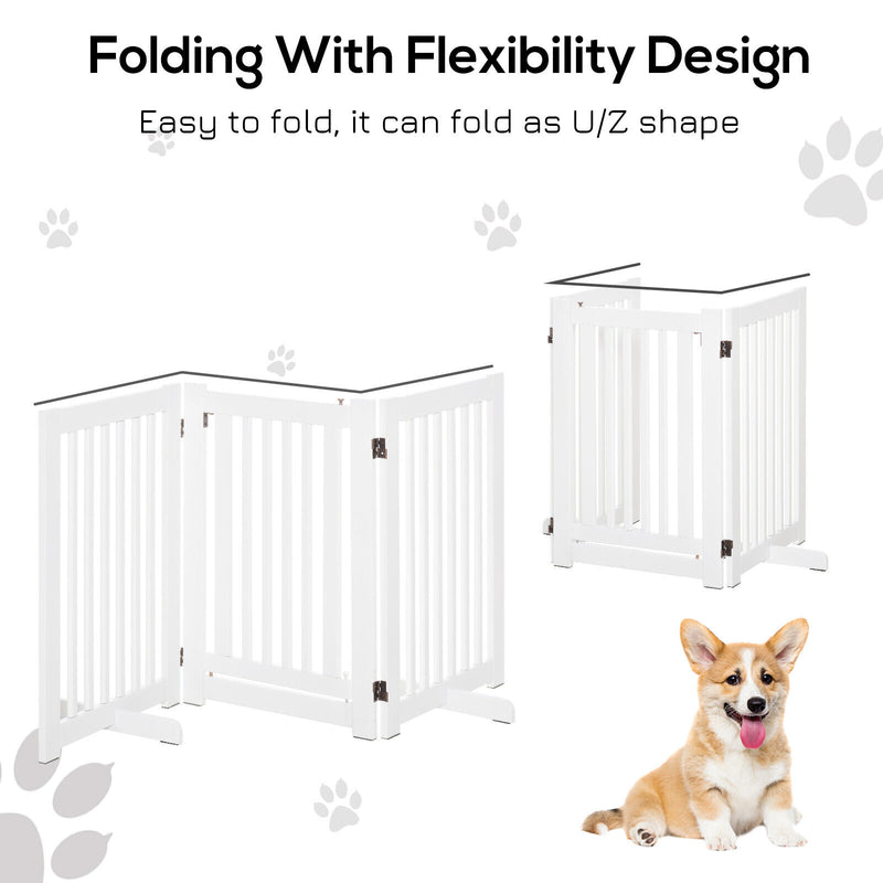 Free Standing Wood Pet Gate Indoor Dog Barrier 3 Panel Folding Z Shape Doorway