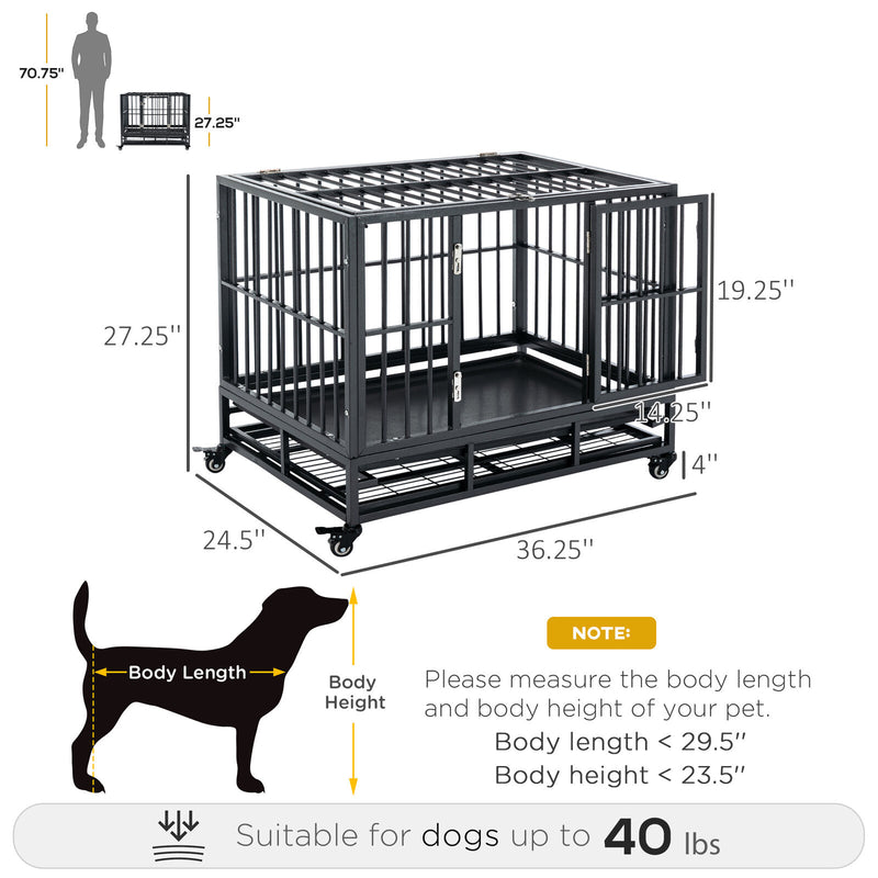 36&quot; Steel Indoor Dog Crate Pet Kennel w/Wheels &amp; Locks, Medium/Small Dogs, Grey 196393159125