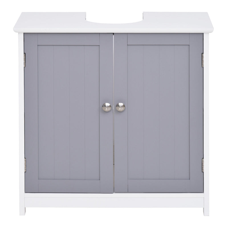 Short Pedestal Sink Washroom Storage Furniture w/Double Doors and Moveable Shelf