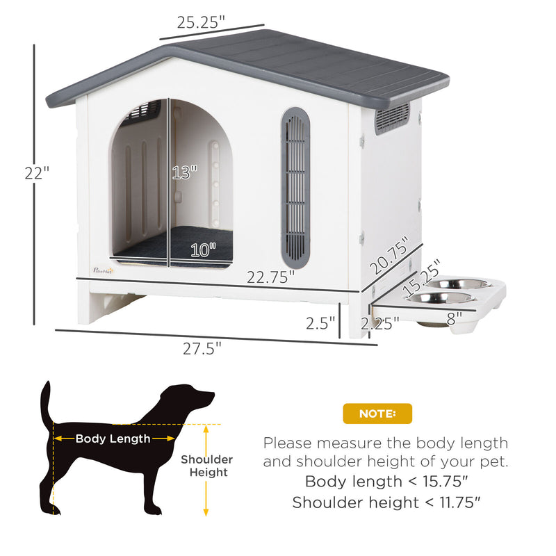 Plastic Dog House Small Dog House, W/ Door, Elevated Floor, Soft Cushion, White