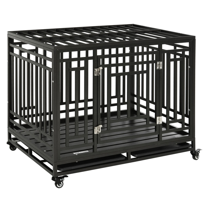 Pawhut 45" Heavy Duty Portable Steel Dog Cage Kennel Crate Pet House Wheels