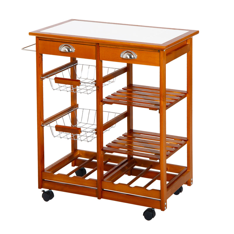 Rolling Kitchen Trolley Cart Wine Rack Storage 2 Drawers Buffet Table Countertop