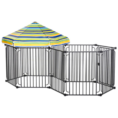 Outdoor Pet Playpen with Door & Removable Cover 10 Panels Puppy Crate Fence