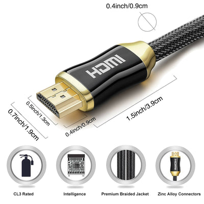 HDMI v2.0 Cable 3-30FT(4K @ 60Hz)Ready 28AWG Braided Cord High Speed 18Gbps LOT