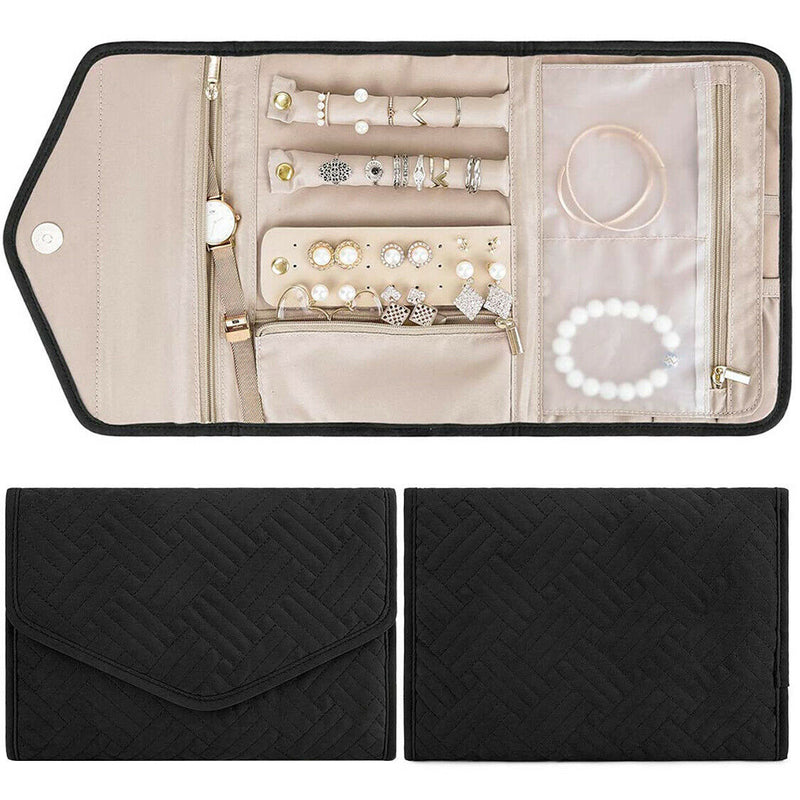 Lightweight Foldable Jewelry Bag Case with Zippered Pockets & Magnetic Closure