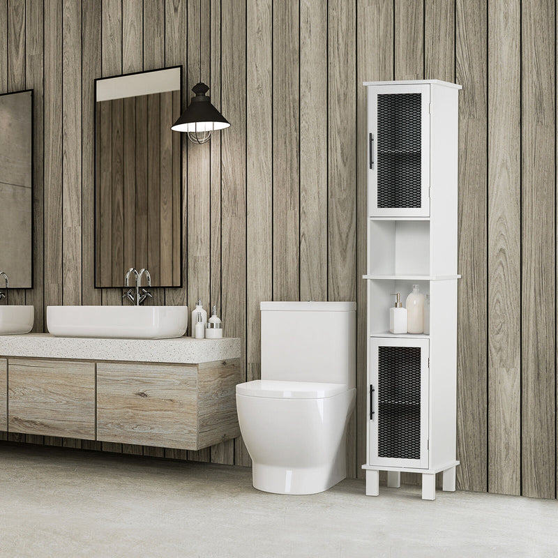 HOMCOM Tall Bathroom Storage Cabinet Free Standing Linen Tower w/ Doors Shelves