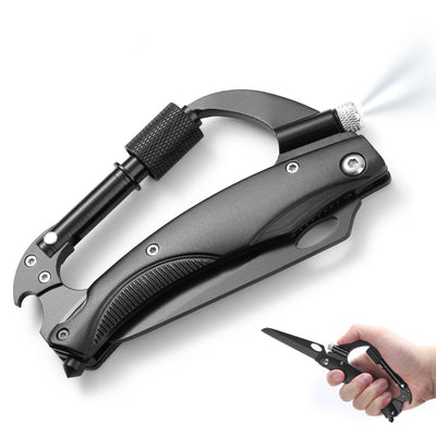 7 in 1 Aluminum Pocket Multitool Carabiner Knife with LED Flashlight&Screwdriver