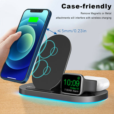 3 IN 1 Wireless Charging Station Qi 15W for iPhone 12/11/Xs/XR/8,iWatch SE/6/5/4