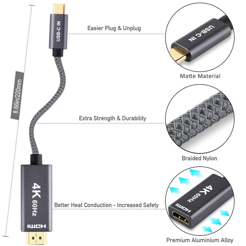 [4K@60Hz High Refresh Rate] Type C to HDMI Cable for iPad Pro 11/12.9 2020 2021