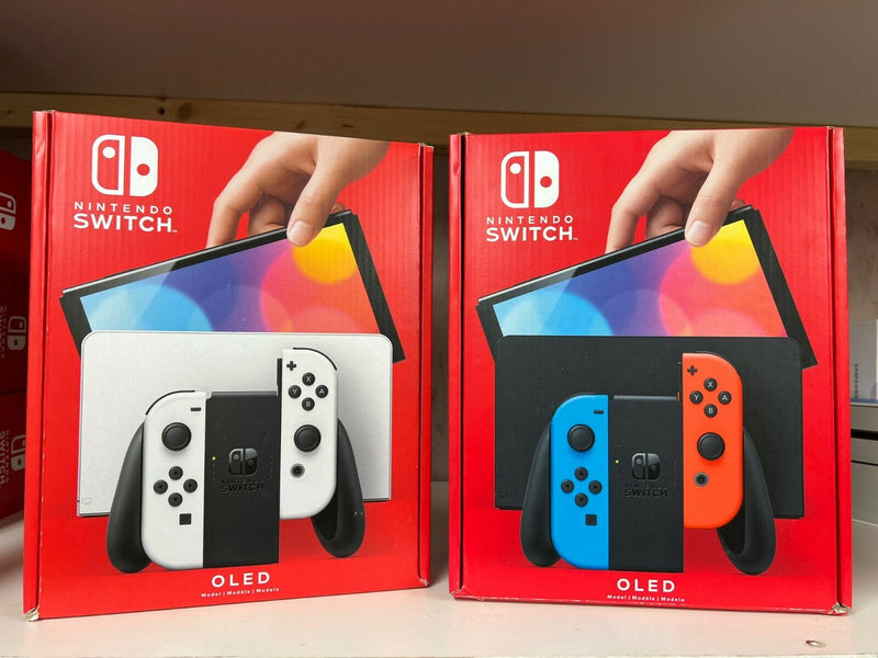 Nintendo Switch (OLED Model) Console White ,  Neon Red/Blue Joy-con >Brand New <