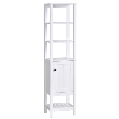 HOMCOM Bathroom Tall Storage Container Organizer Tower w/ Door Shelves, White