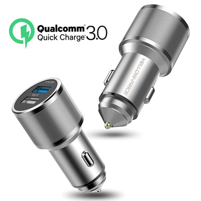 Metal QC 3.0 Car Charger Dual Ports with Braided USB3.0 A to USB-C Cable[3/6ft]