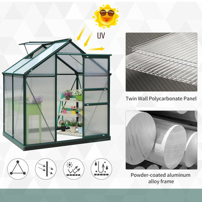 Outsunny 6.2&apos; x 4.3&apos; x 6.6&apos; Walk-In Green House Polycarbonate Greenhouse for