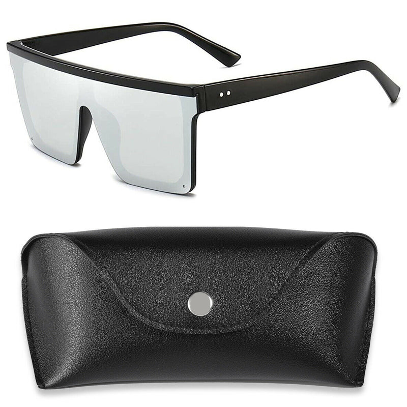 Fashion Oversized Flat Top Shield Sunglasses Square Rimless with HD Lenses& Case