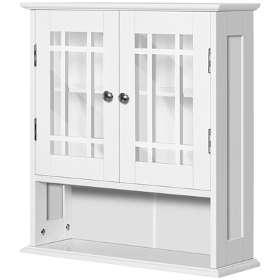 Modern Wall Mounted Bathroom Cabinet, Cabinet with 2 Door and Open Shelf, White