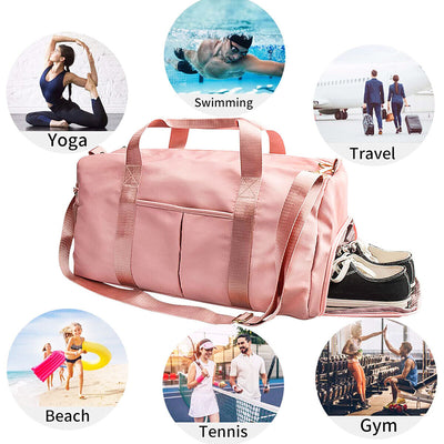 34L Sports Gym / Travel Duffel Bag with Detachable Shoulder Strap, Black/Pink CA