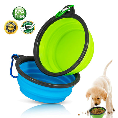 BPA-Free 2-in-1 Pet Food Container w/ 2 Collapsible Dog Bowls for Walking Hiking