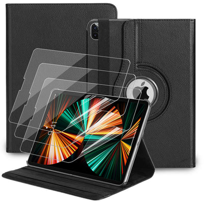 For 2021 iPad Pro 12.9" 5th M1 Smart Folio Leather Case with HD Tempered Glass