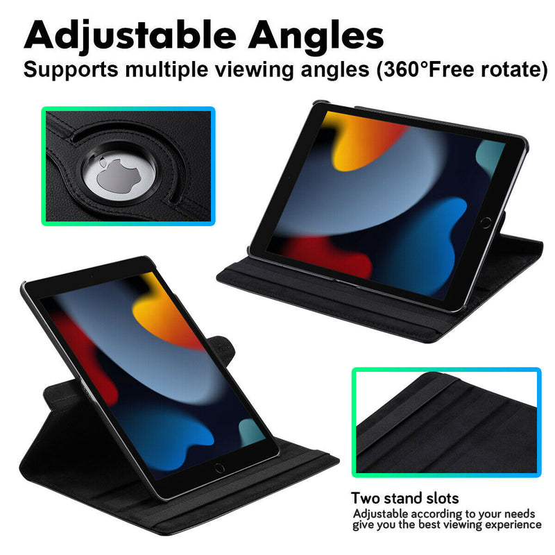 360° Swiveling Stand Protective Back Cover w/Auto Wake/Sleep for iPad 9th 10.2"