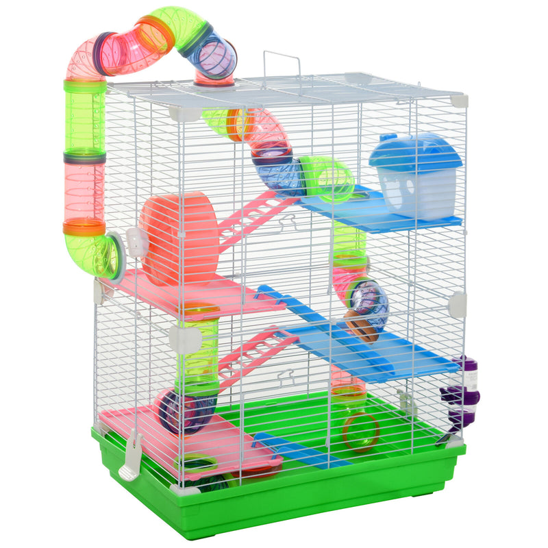 5 Tiers Hamster Cage Portable Animal Travel Carrier w/ Exercise Wheels Tube