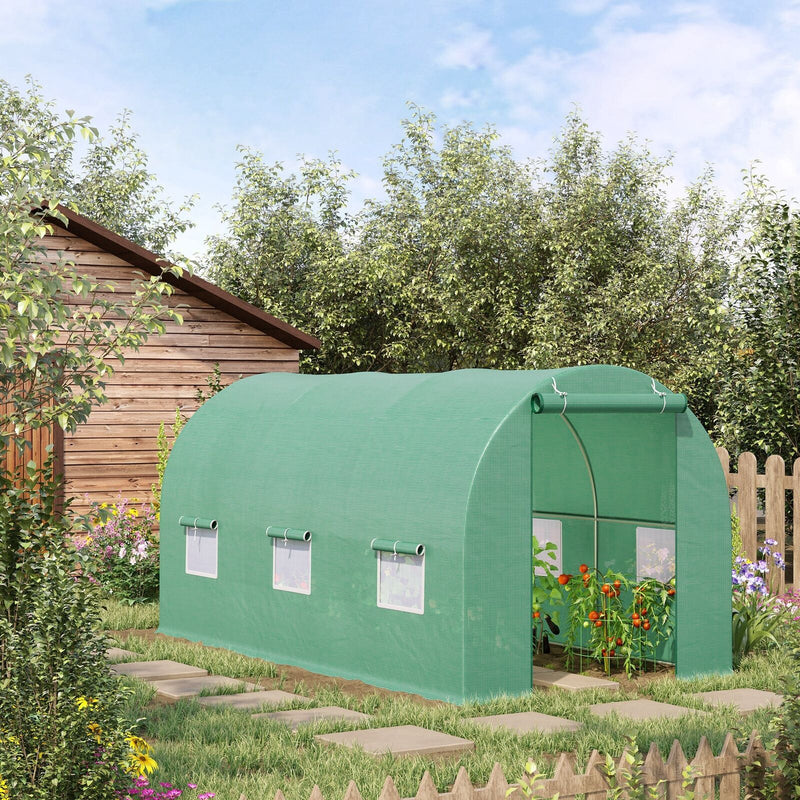 Walk-in Tunnel-Style Green House w/ Roll-Up Front Entrance & Six Side Windows