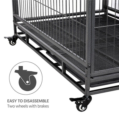 43" Large Metal Dog Crate Folding Kennel Heavy Duty Cage w/ Wheels & Tray Black
