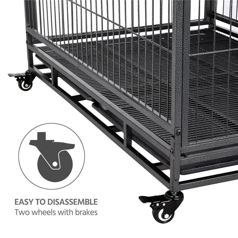 43" Large Metal Dog Crate Folding Kennel Heavy Duty Cage w/ Wheels & Tray Black