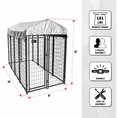 Homestead 8 x 4 x 6 Foot Welded Outdoor Dog Kennel Shelter with Waterproof Cover