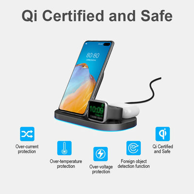 3 IN 1 Wireless Charging Station Qi 15W for iPhone 12/11/Xs/XR/8,iWatch SE/6/5/4