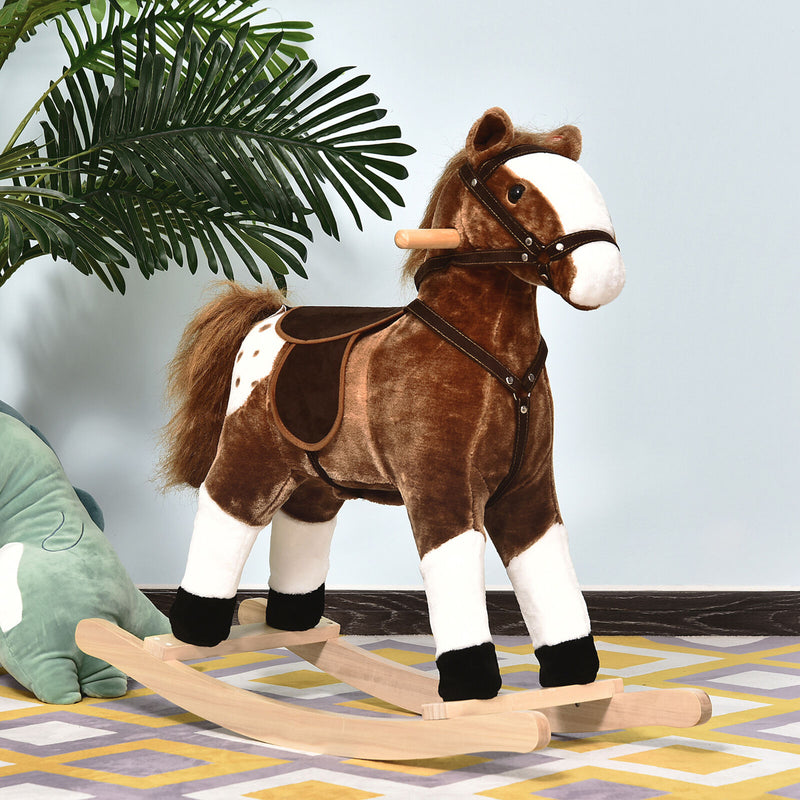 Kid Plush Rocking Horse Ride-on Baby Girl Toy Pony w/ Realistic Sound Brown