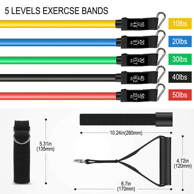 Portable Exercise Bands with Door Anchor, Handles, Carry Bag, Legs Ankle Straps