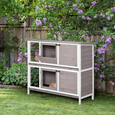 Indoor or Outdoor Rabbit Hutch with Quick on-the-Go Feeding, Wood Rabbit Cage 196393071083