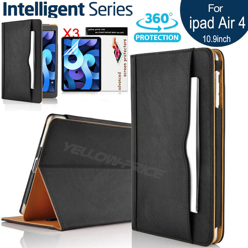 iPad Air 4th Generation 10.9" PU Leather Folding Folio Stand Case+Tempered Glass