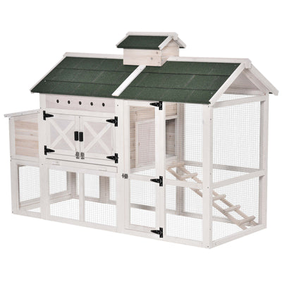 71&quot; Wooden Elevated Chicken Coop with Removable Tray and Nesting Box, White 842525153072