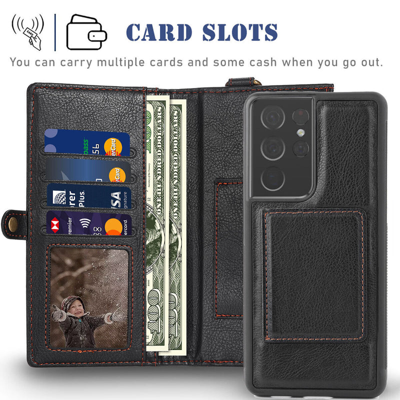 Large Capacity Flip Zipper Leather Wallet Case for Galaxy S20,S20 Ultra,S21 Plus