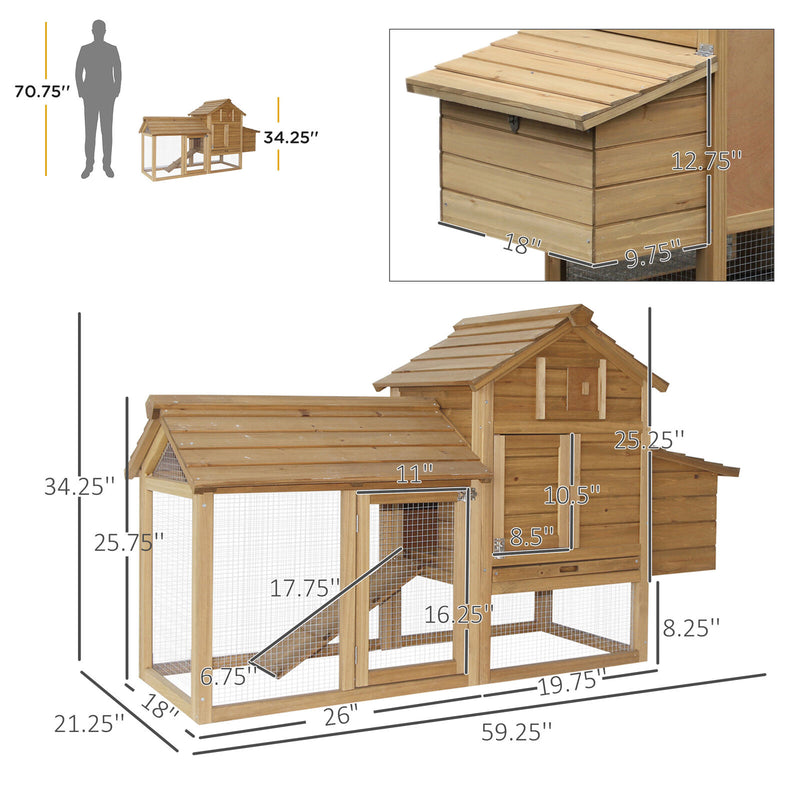 59&quot; Wooden Outdoor Hen House Small Animal Livestock Cage Enclosure with Run 842525157551