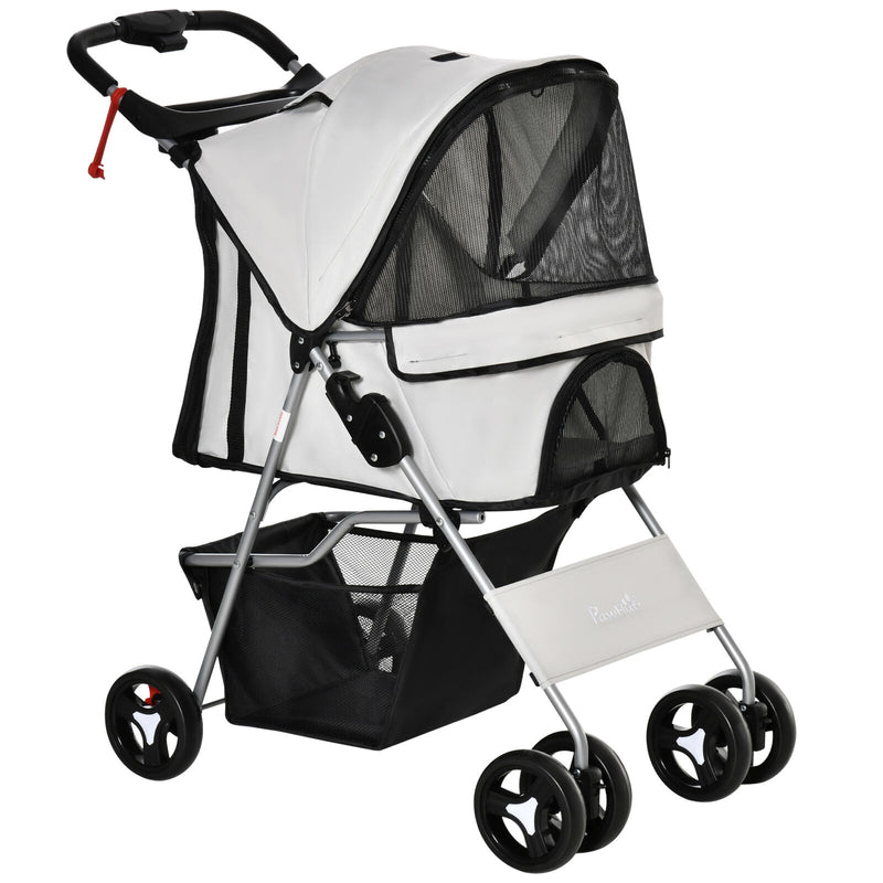 PawHut Cat Dog Carrier Cart Foldable with Storage Basket Cup Holder, Grey