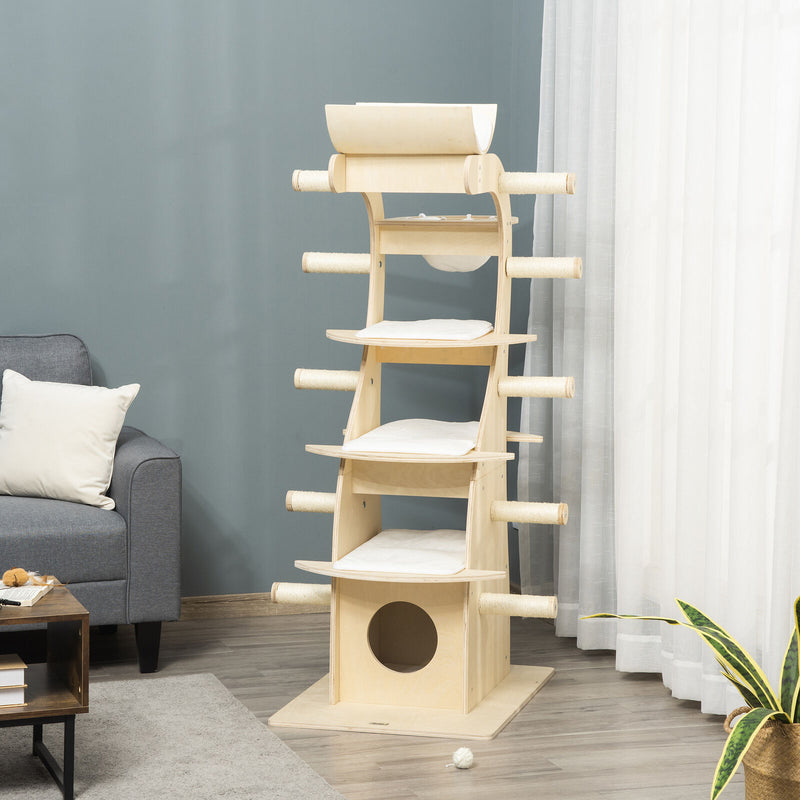 Wood Cat Tree for Climber Kitties, Modern Cat Tree for Indoor Cats, Cat Tower 196393255049