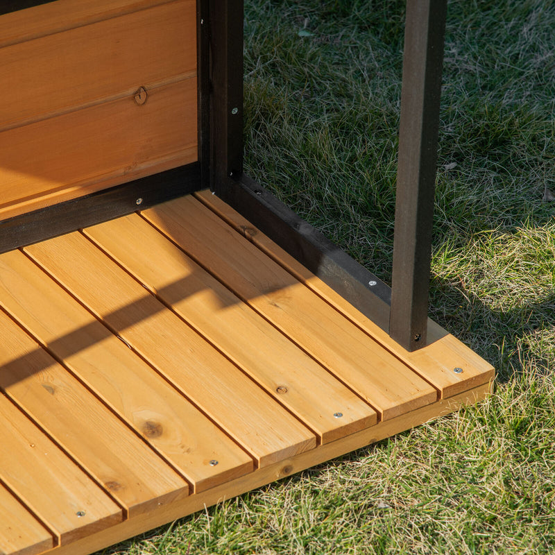 Outdoor Wooden Raised Cabin Dog House w/ Porch, Medium/Large, 53 Lbs., Yellow 196393161319