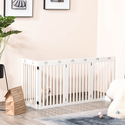 PawHut Pet Gate Foldable Fence Freestanding Dog Barrier w/ Support Feet White