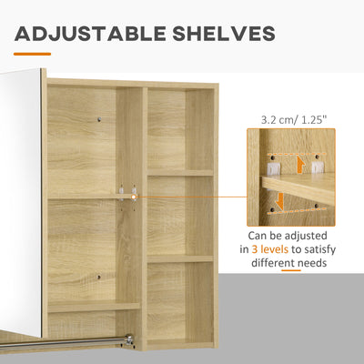 Bathroom Cabinet Mirrored Door Wall Mounted W/ Tower Bar Storage Natural