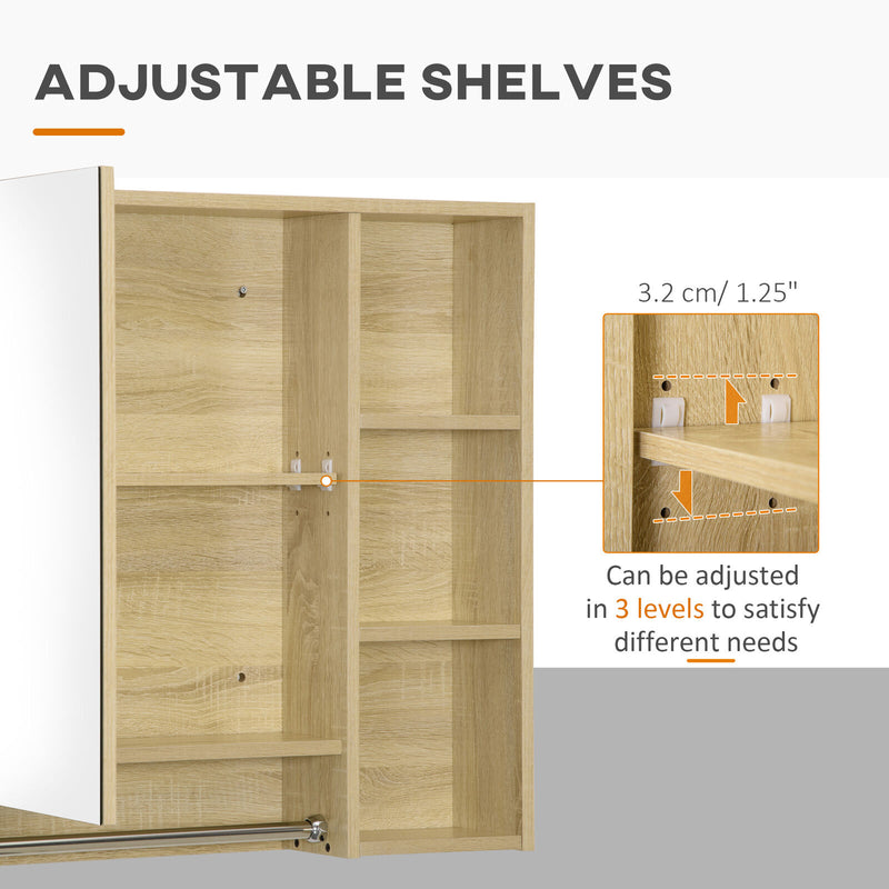Bathroom Cabinet Mirrored Door Wall Mounted W/ Tower Bar Storage Natural
