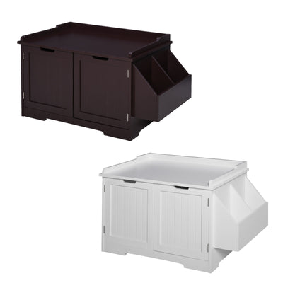 Wood Kitty Washroom Home with Tabletop and Storage Rack with Magnetic Doors