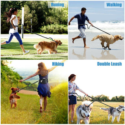 Retractable Hands Free Pet Dog Leash Dual Handle Leash Reflective Waist Belt CA