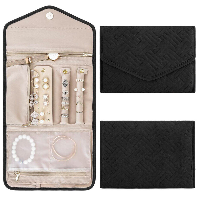 Women/Girls Classic Black Travel Jewelry Organizer + Fashionable Santa Studs Set