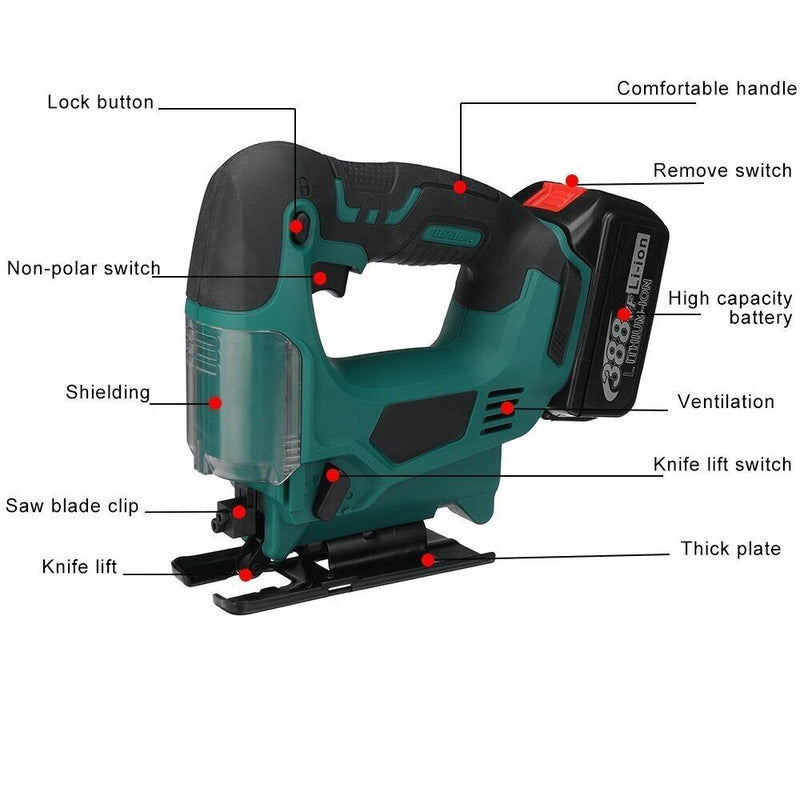 New 65mm 2900RPM Cordless Jigsaw Electric Rechargeable Woodworking Power Tool