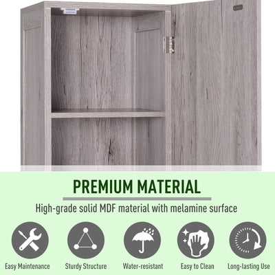 kleankin Tall Free Standing Bathroom Storage Cabinet Wood Grain Organizer