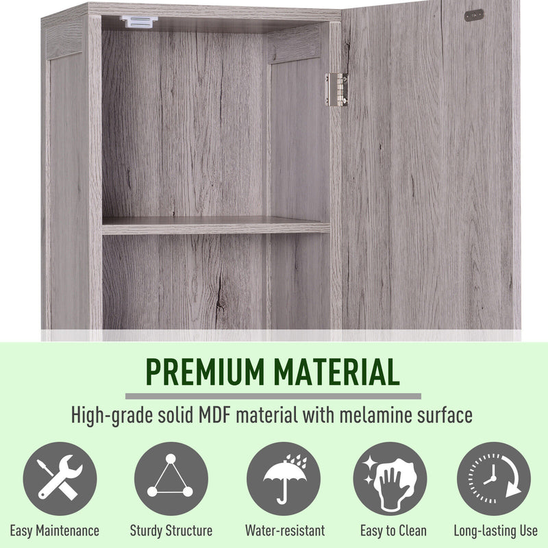 kleankin Tall Free Standing Bathroom Storage Cabinet Wood Grain Organizer