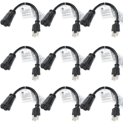 3 Prong Male Plug to Female Socket Extension Cable 18 AWG Power Cord (3-12Pack)