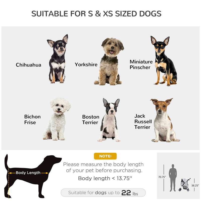 4 Wheel Pet Stroller Cat Dog Jogger Folding Sunshade Canopy Grey